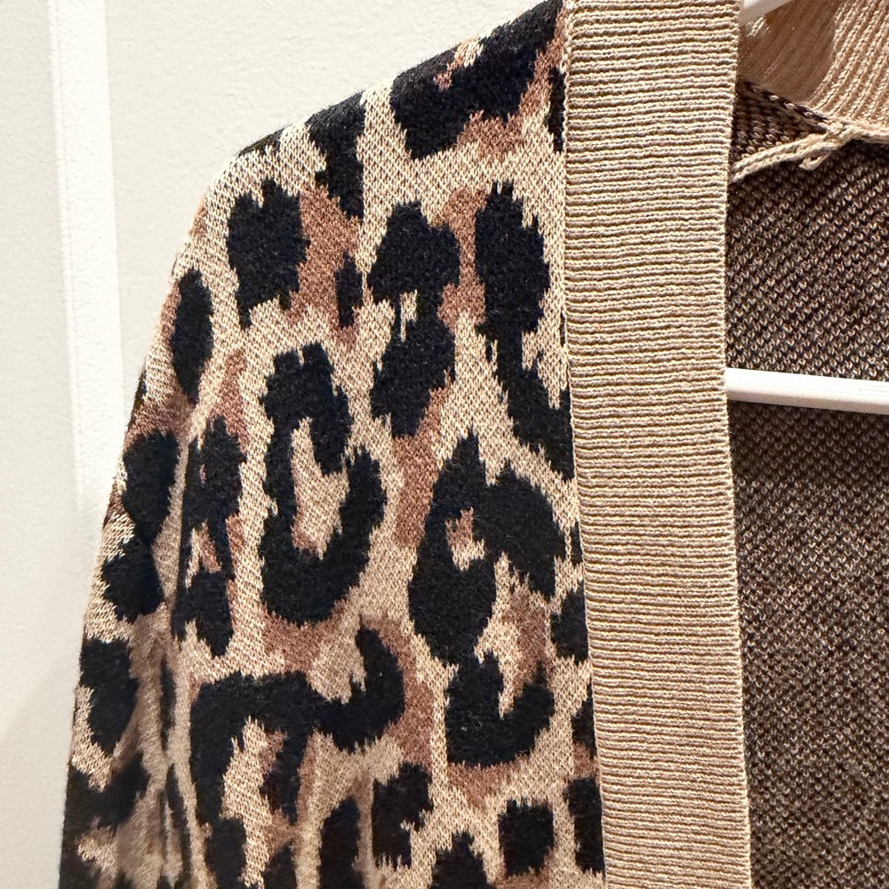 J.Crew Textured Knit Sweater in Tan and Cream, Leopard Print - Picture 3 of 4